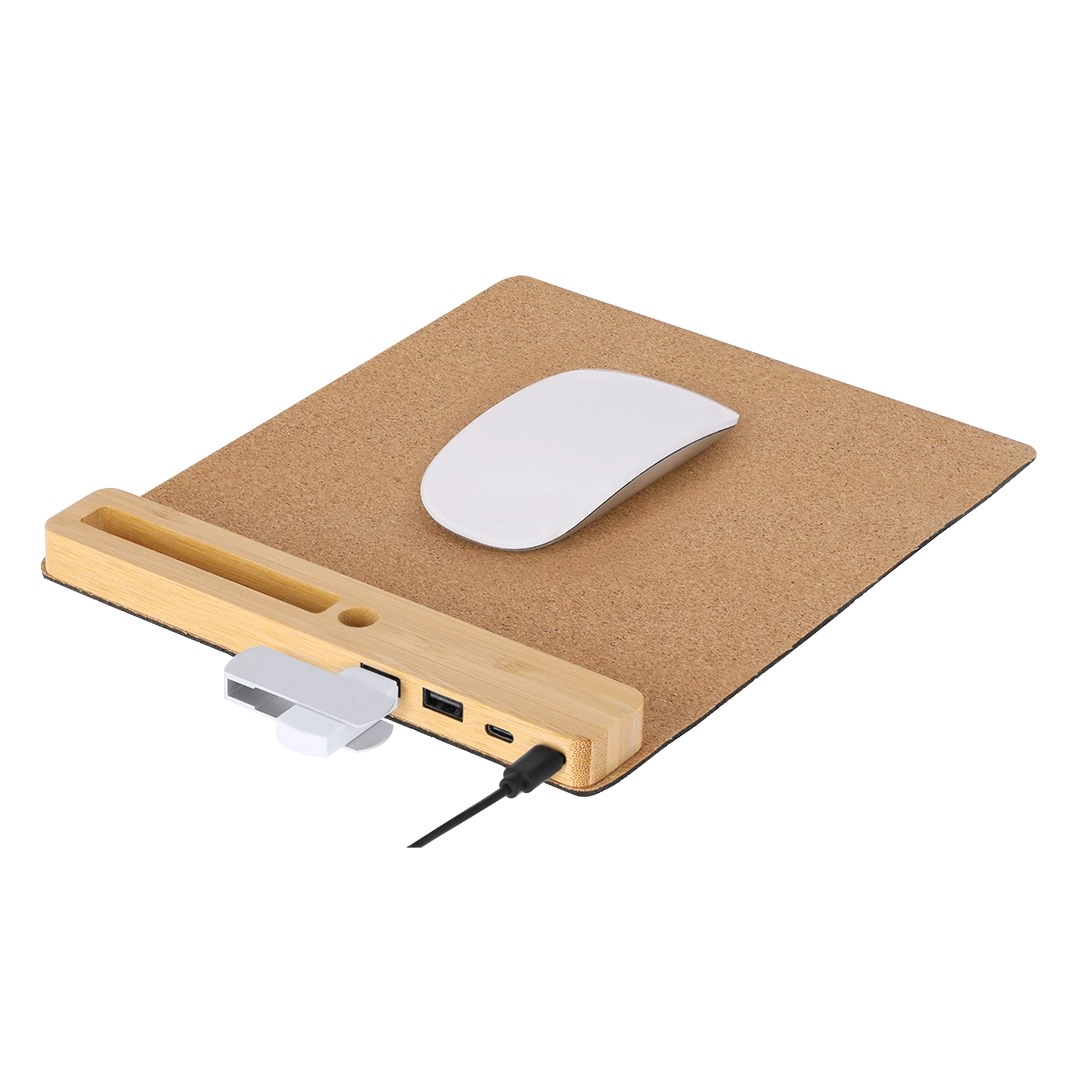 21328-000-11 Multi-functional mouse pad made from an amalgamation of bamboo and soft cork.