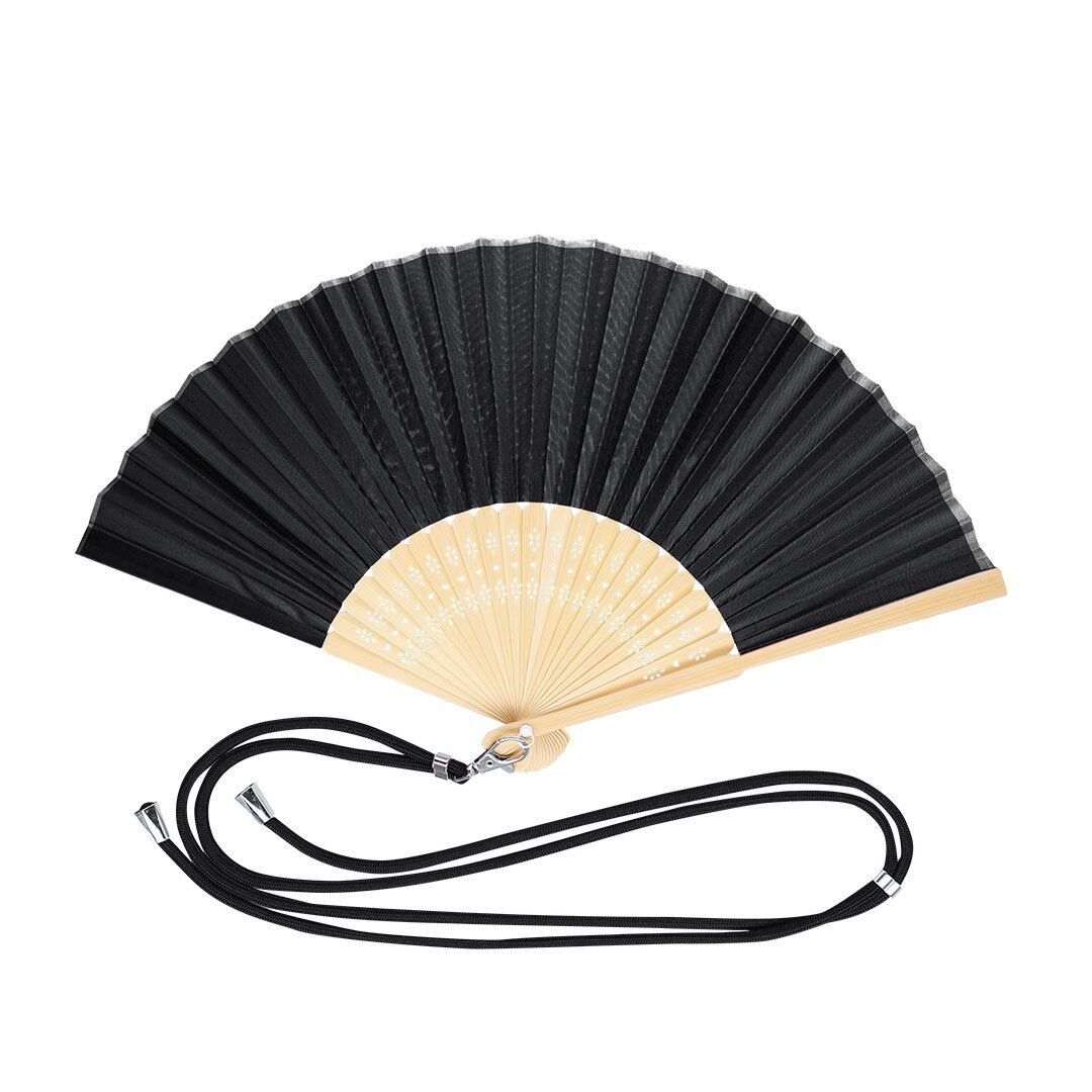 2corproate gifts dubai 1907-000-10 12 Black hand fan with carbiner and rope